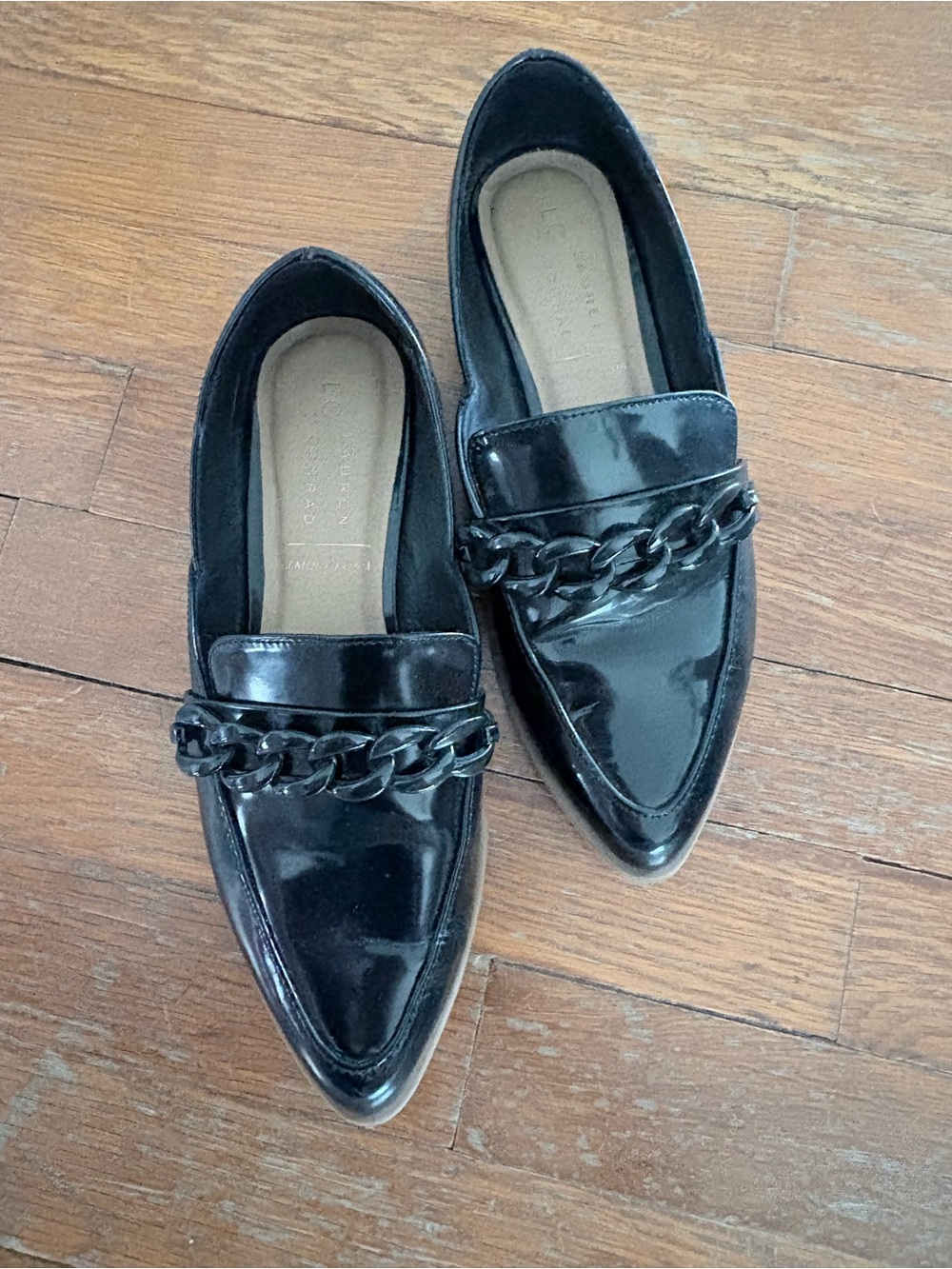 LC Lauren Conrad Black Patent Chain-Trim Pointed Loafers
